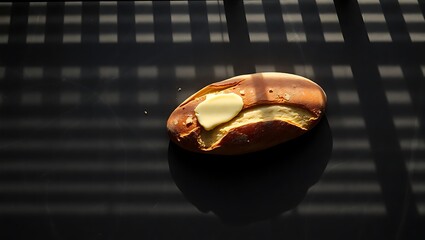 Buttered Pretzel Roll in Dramatic Window Light