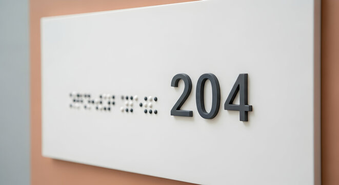 Accessible Room Number Sign With Braille And Raised Numerals Close Up View