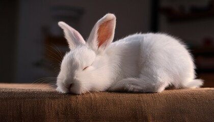 sleeping white rabbit lying on surface peaceful and calm