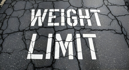 Cracked Road Surface With A Painted White Warning Weight Limit Message Symbol