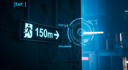 Cyberpunk Escape Route With Digital Hud Overlay Future Urban Environment
