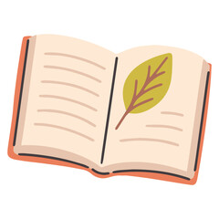 Open book with large green leaf on a white background, symbolizing nature, sustainable thinking, and reading habits. Ideal for eco-education or environmental literacy themes