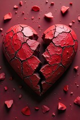 Shattered Heart A Close-up Image of a Broken Heart-Shaped Object, Representing Emotional Pain, Heartbreak, and Loss.  The Rough, Distressed Texture Evokes Deep Sorrow.