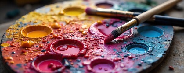 Vibrant Artists Palette Overflowing with Oil Paints Creative Studio Setup