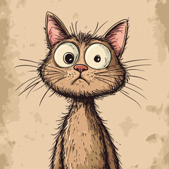 Cute surprised cartoon cat illustration