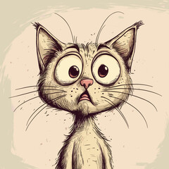 Cute surprised cartoon cat illustration