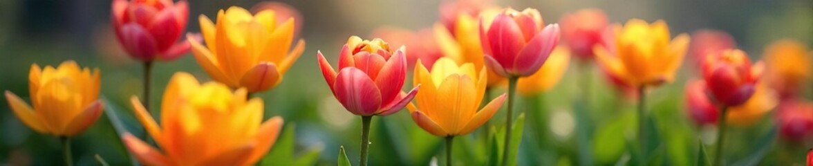 Vibrant Spring Flowers Blooming Close-Up Fresh Petals, Green Leaves, Renewal, Growth