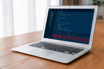 Software development programming on computer screen for modish application and program coding