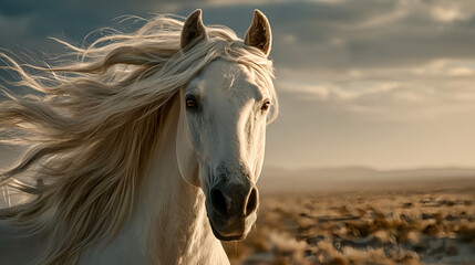 White horse portrait photography equine animal majestic beauty mane running