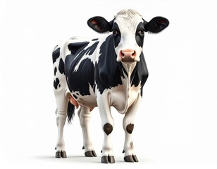 Black and White Cow Portrait Against White Background