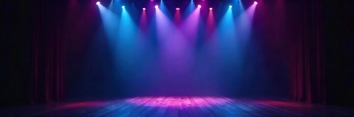 Dramatic Stage Lighting Powerful Spotlights Illuminate a Dark Theater, Ready for a Performance