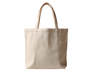 Plain beige canvas tote bag with two handles isolated on transparent background