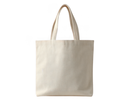 Plain canvas tote bag with handles isolated on transparent background