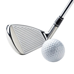 Golf club head and ball ready for a swing isolated on transparent background