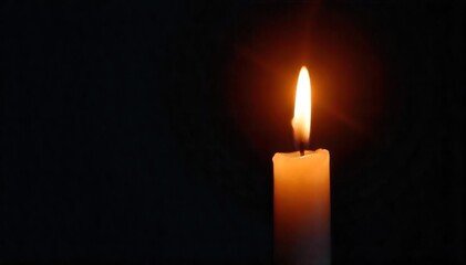 Flickering Candle Flame Introspection and Inner Peace, Dark Background Close-Up