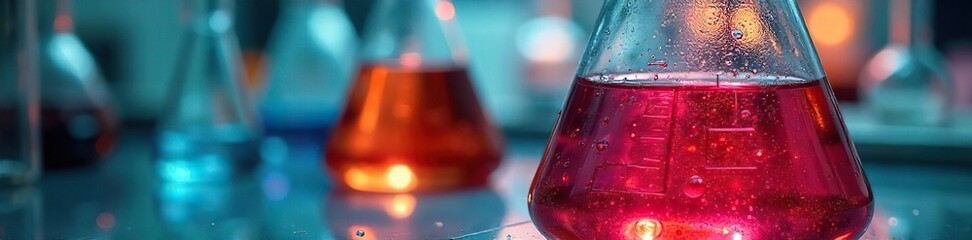 Vibrant Chemical Solution Close-Up of a Viscous Fluid in Laboratory Beaker