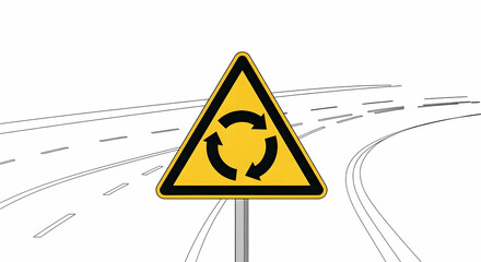 Cautionary Roundabout Road Sign On The Road Alertness And Traffic Management
