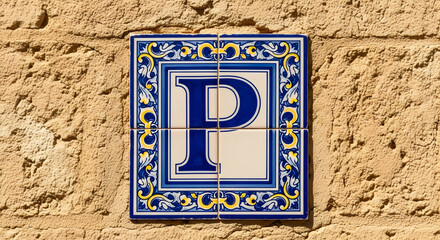 Ceramic Parking Tile On The Wall In Mediterranean Style At Sunny Day