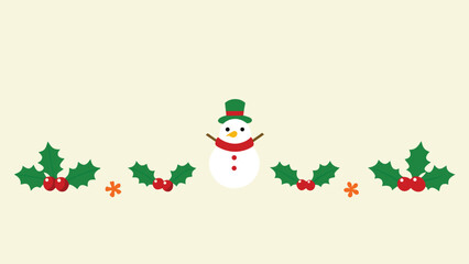 Fototapeta premium Holly Leaves Berries Border Cream Background Christmas Design Element