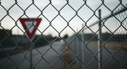 Chainlink Fence With Blurred Road Ahead, A Cautionary Glimpse Beyond The Barricade