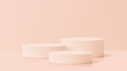 Minimalist round blush pink podium on a gradient background for cosmetic or product display mockup. Modern 3d pedestal advert.
