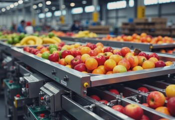 Automated fruit sorting tray with a variety of apples and bananas