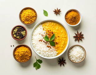 Bright infographic of Ayurvedic rice lentil porridge featuring basmati rice and vibrant spices for healthy eating