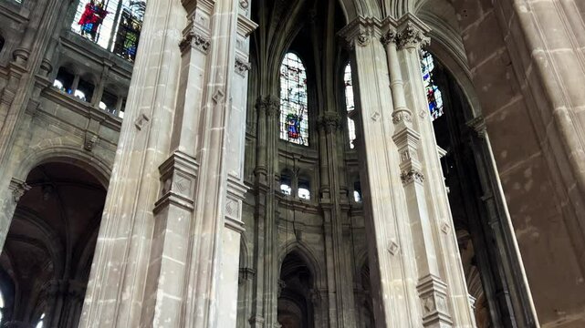 Interior decoration of the Church of St. Eustache in the Renaissance and Classical style, the 1st arrondissement of Paris, France. It is the second largest church in the city, just behind Notre-Dame.