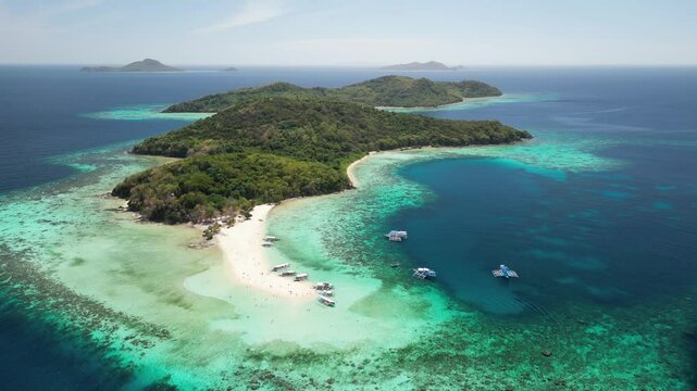 Coral garden from drone, exotic tropical island, Philippines