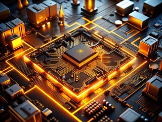 High Tech Circuit Board with Illuminated Components