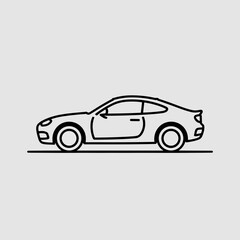 Minimalist line art of a single black car on light background  