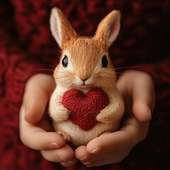 Handcrafted felt rabbit with a heart. Unique artisanal gift idea.