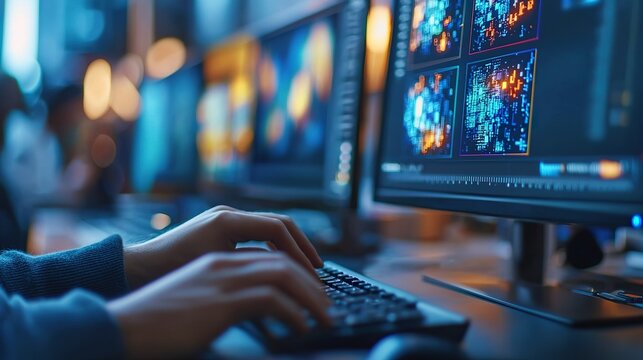 A person typing prompts into an AI image generation tool, showing screen with evolving visual output