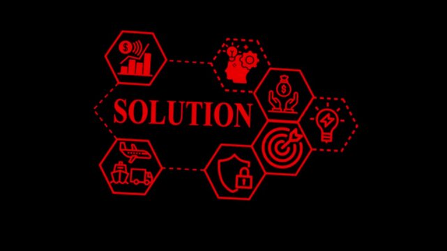 abstract genius idea and problem solving strategy  icon  animation on black background.creative innovation and business solution concept in geometric digital art. business iea .
