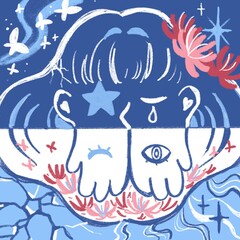 crying girl blue cartoon graphic