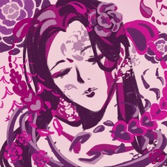 beautiful lady with scorpion pink monochrome graphic