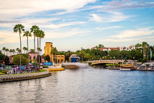 Orlando, FL, USA - June 25, 2025: View of the Globe at Entrance at Universal Studios Orlando