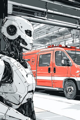 Futuristic robot in emergency response setting