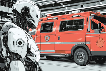 Futuristic robot in emergency response setting