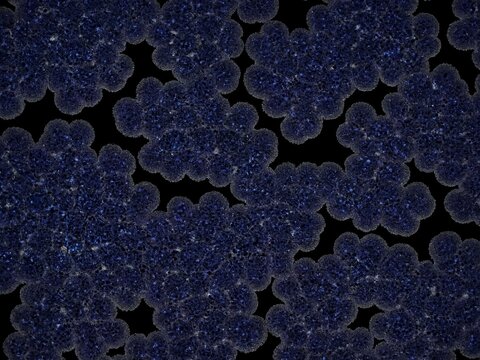 Organisch wirkende, stark vergr&ouml;&szlig;erte Zellstruktur mit tiefblauer K&ouml;rnung auf schwarzem Hintergrund