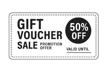 Gift Voucher Template Promotion Sale discount, black and white background, vector illustration’ can be rephrased as ‘Vector illustration of a gift voucher template with a promotional sale discount on