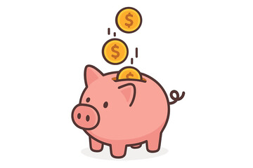 Illustration of a money box and piggy bank with falling gold coins, representing deposit banking and cash investment concepts