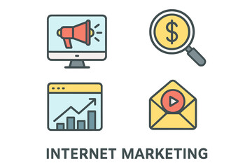 Collection of internet marketing concept icons in flat design style