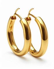 Pair of Gold Hoop Earrings on White Background