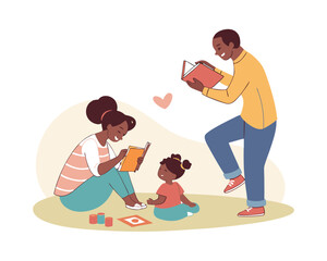 Happy Black Family Reading Books Together at Home