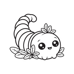 Pumpkin, Scarecrow, and Cornucopia – Cute Fall Coloring Page for Kids, cute seasonal coloring page, autumn harvest coloring, thanksgiving coloring sheet, fall coloring page kids, easy bold line art, 