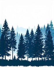 Obraz premium Dark Blue Silhouette of Pine Forest and Mountains