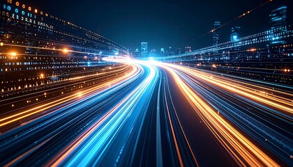 Obraz premium City highway at night with digital trails