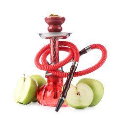 Hookah with fresh apples isolated on white