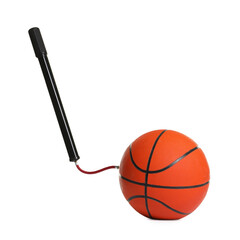 Basketball ball and manual air pump isolated on white